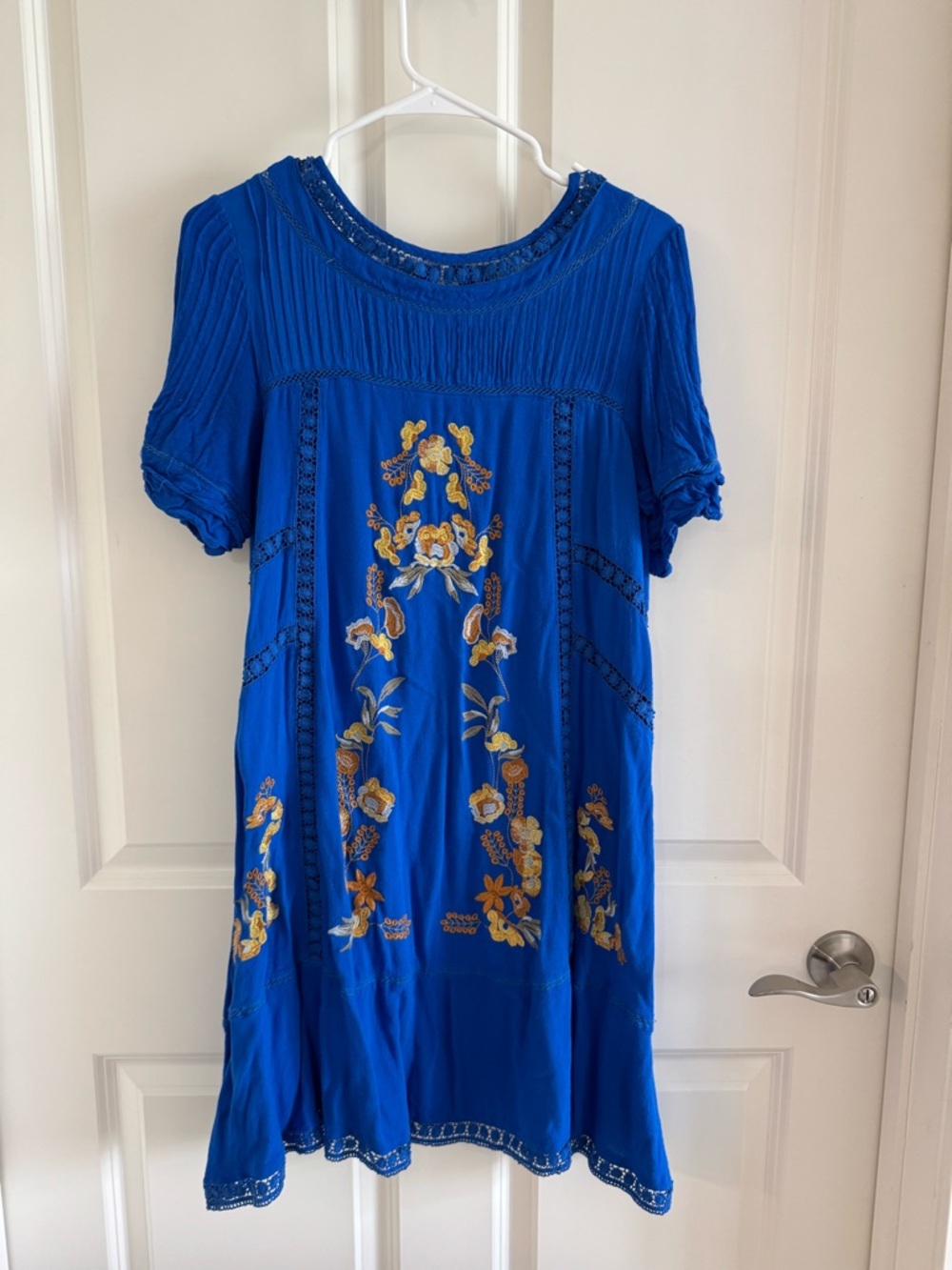 Royal Blue Floral Embroidered Mini Dress